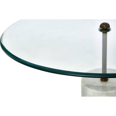 Rany Clear Glass and White Marble Side Table