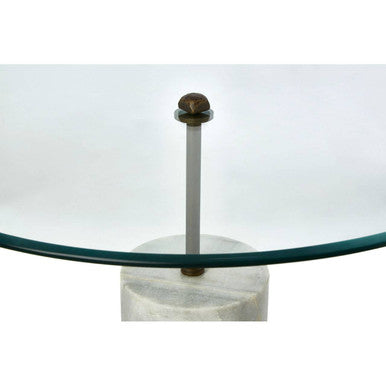 Rany Clear Glass and White Marble Side Table