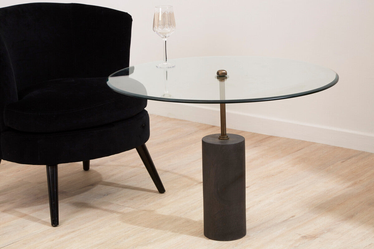 Rany Clear Glass and Black Marble Side Table