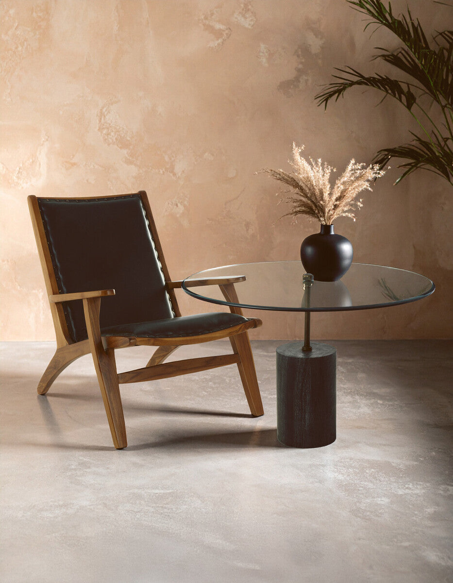 Rany Clear Glass and Black Marble Side Table
