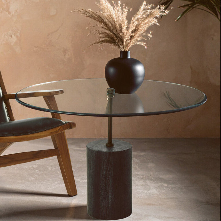 Rany Clear Glass and Black Marble Side Table