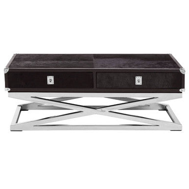 Kensington Townhouse Black Hair on Leather 2 Drawer Coffee Table
