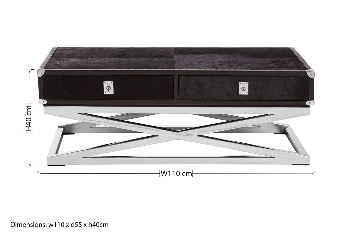 Kensington Townhouse Black Hair on Leather 2 Drawer Coffee Table