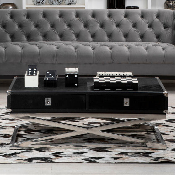Kensington Townhouse Black Hair on Leather 2 Drawer Coffee Table