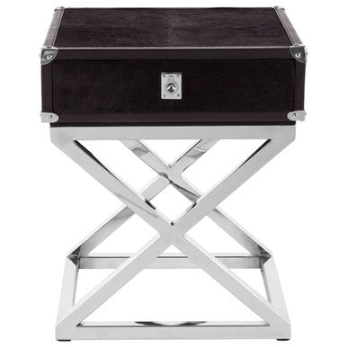 Kensington Townhouse Black Hair on Leather Side Table with Drawer