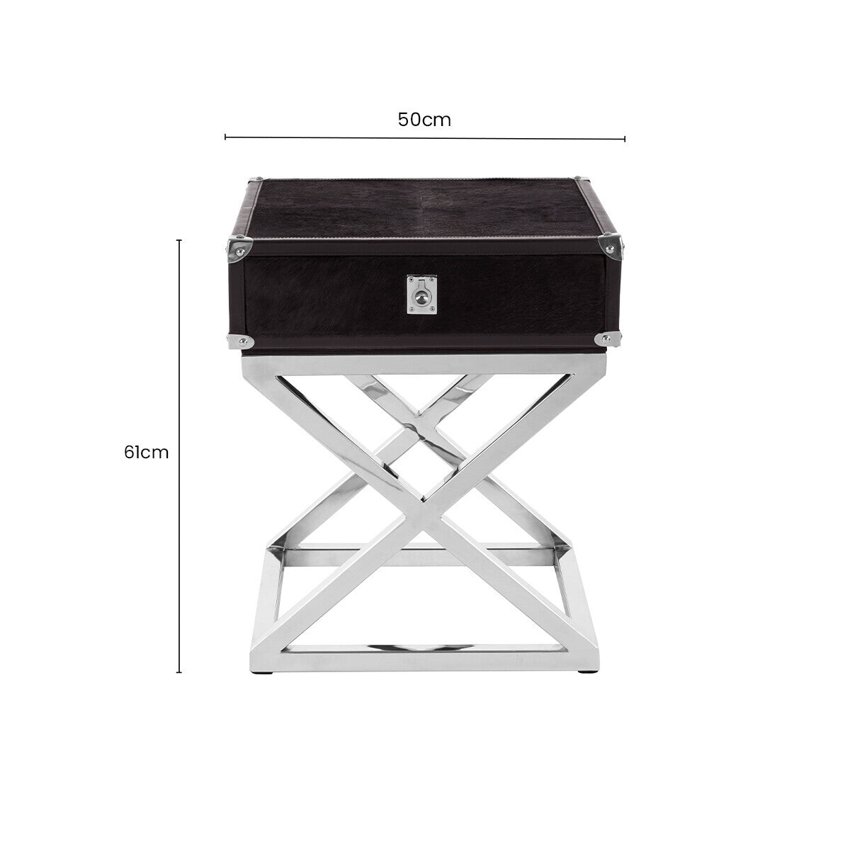 Kensington Townhouse Black Hair on Leather Side Table with Drawer