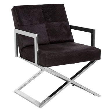 Kensington Townhouse Black Hair on Leather Chair with Silver Base