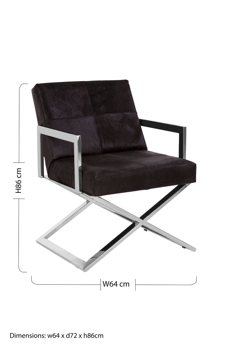Kensington Townhouse Black Hair on Leather Chair with Silver Base