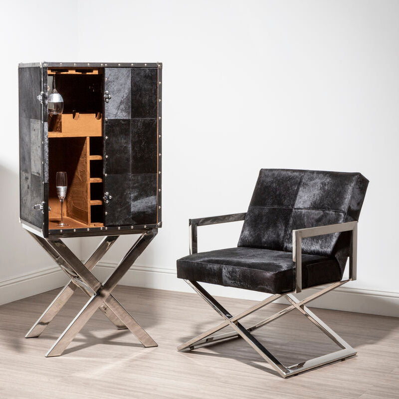 Kensington Townhouse Black Hair on Leather Chair with Silver Base