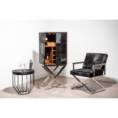Kensington Townhouse Black Hair on Leather Chair with Silver Base
