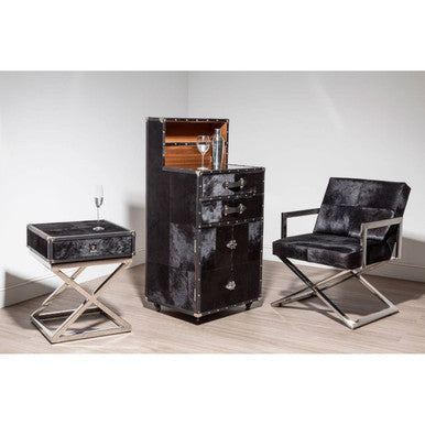 Kensington Townhouse Black Hair on Leather Chair with Silver Base