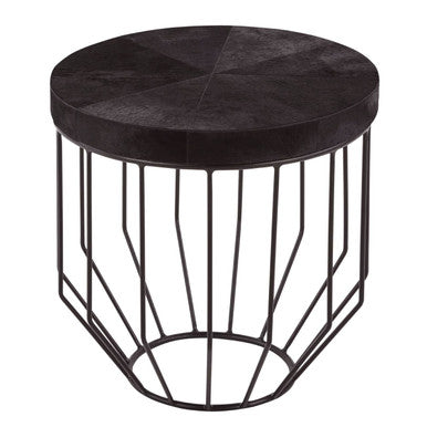 Kensington Townhouse Black Hair on Leather Round Side Table