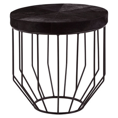 Kensington Townhouse Black Hair on Leather Round Side Table