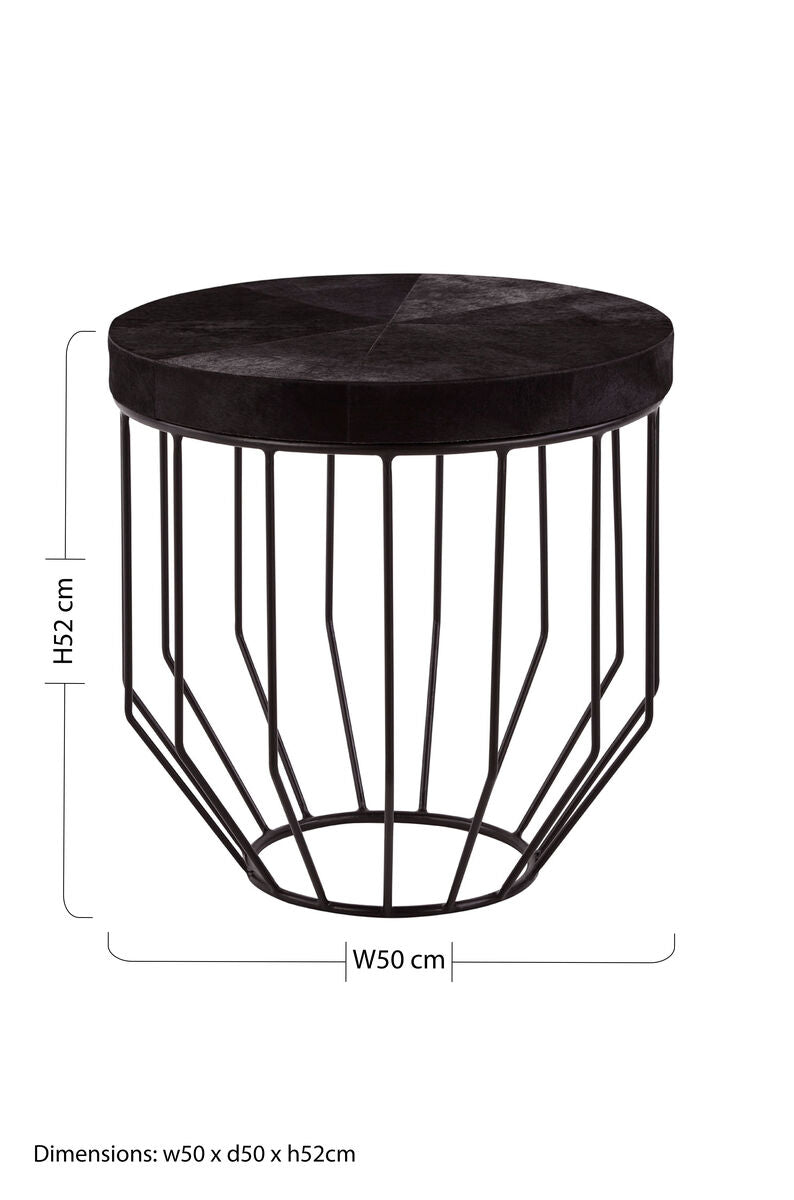 Kensington Townhouse Black Hair on Leather Round Side Table