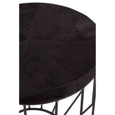 Kensington Townhouse Black Hair on Leather Round Side Table