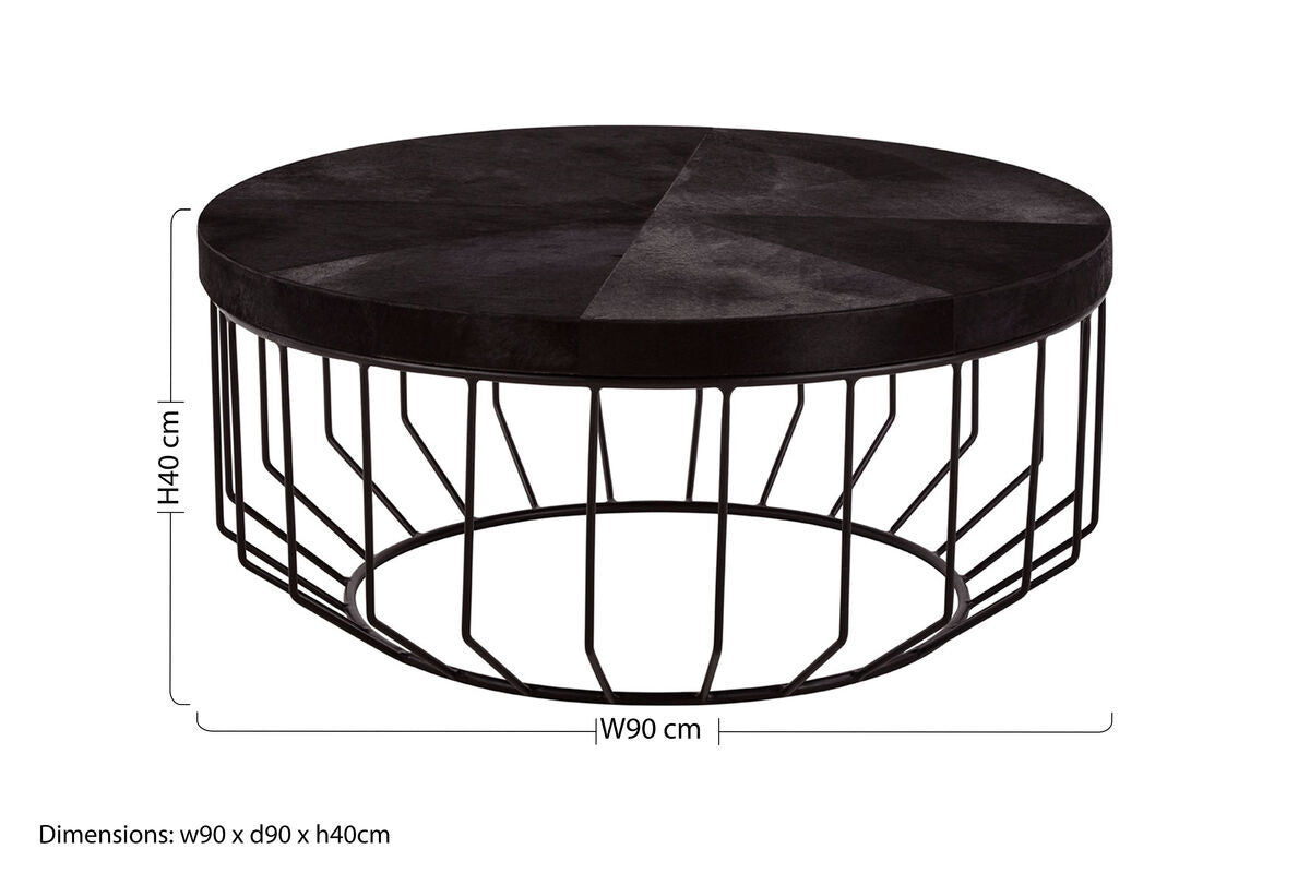 Kensington Townhouse Black Hair on Leather Round Coffee Table