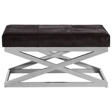 Kensington Townhouse Black Hair on Leather Bench with Silver Base