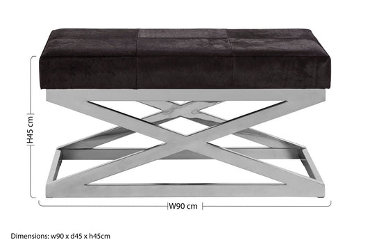 Kensington Townhouse Black Hair on Leather Bench with Silver Base