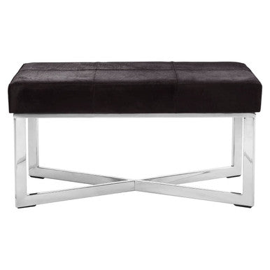Kensington Townhouse Black Hair on Leather Bench with Silver Finish Base