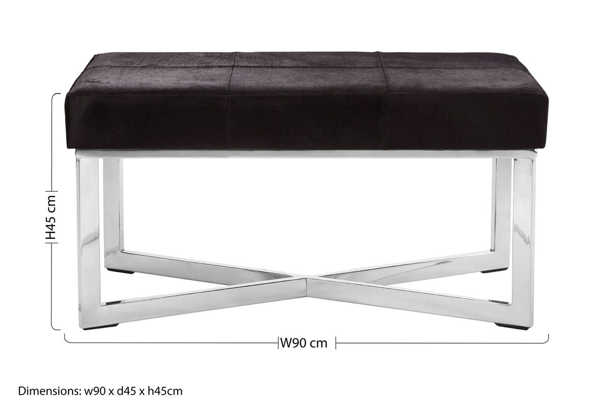 Kensington Townhouse Black Hair on Leather Bench with Silver Finish Base