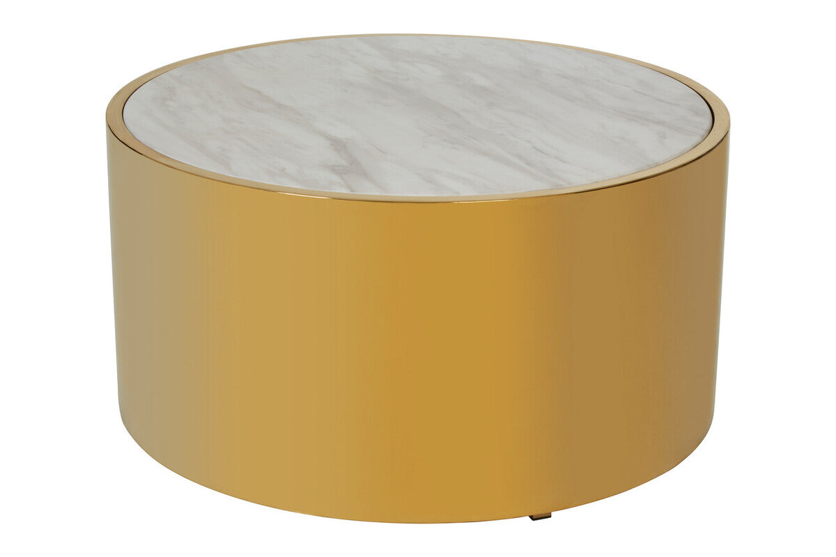 Carlox White Marble Effect and Gold Finish Round Coffee Table