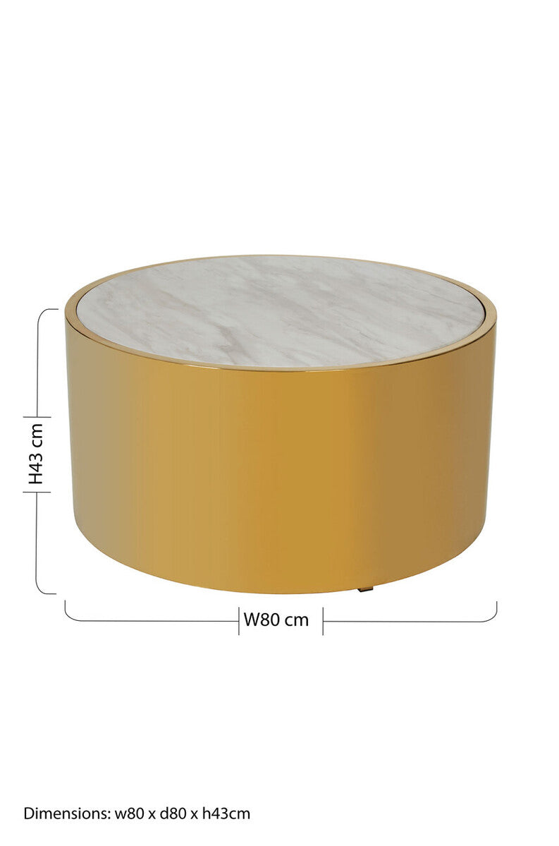 Carlox White Marble Effect and Gold Finish Round Coffee Table