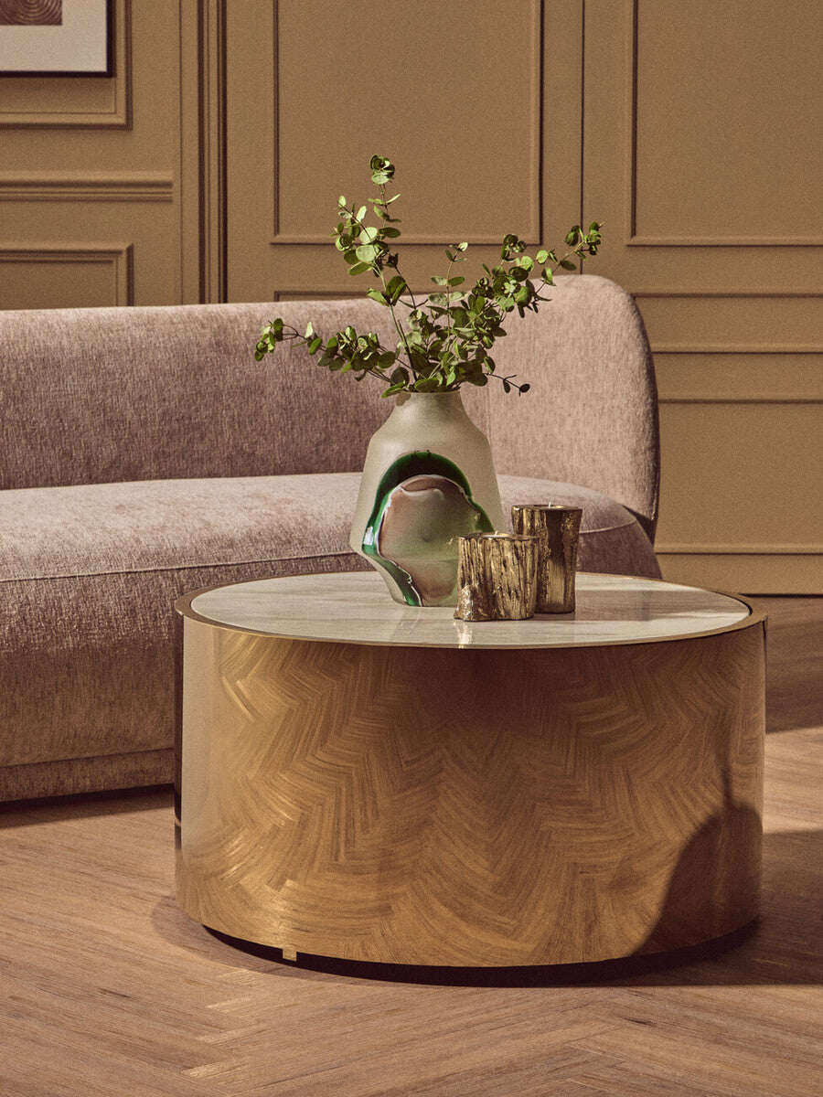 Carlox White Marble Effect and Gold Finish Round Coffee Table