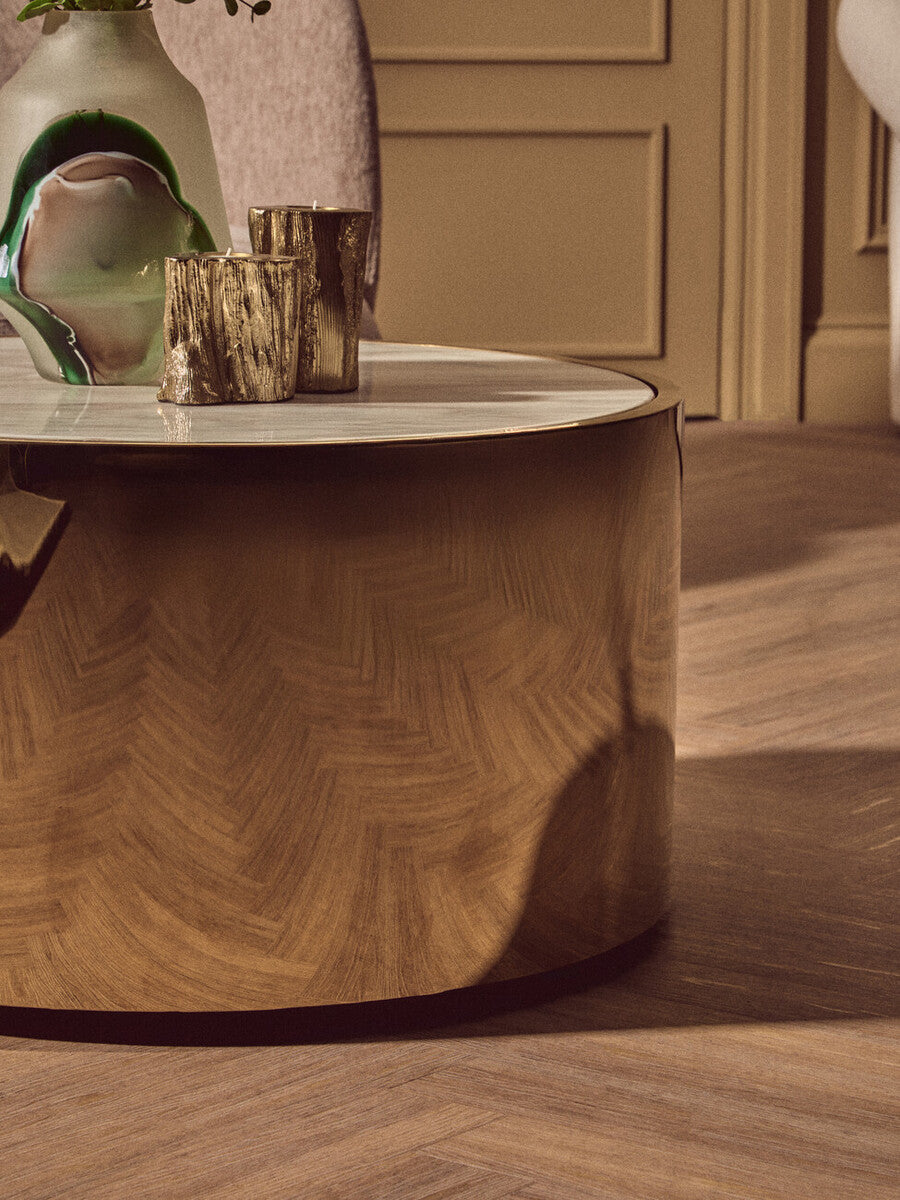 Carlox White Marble Effect and Gold Finish Round Coffee Table