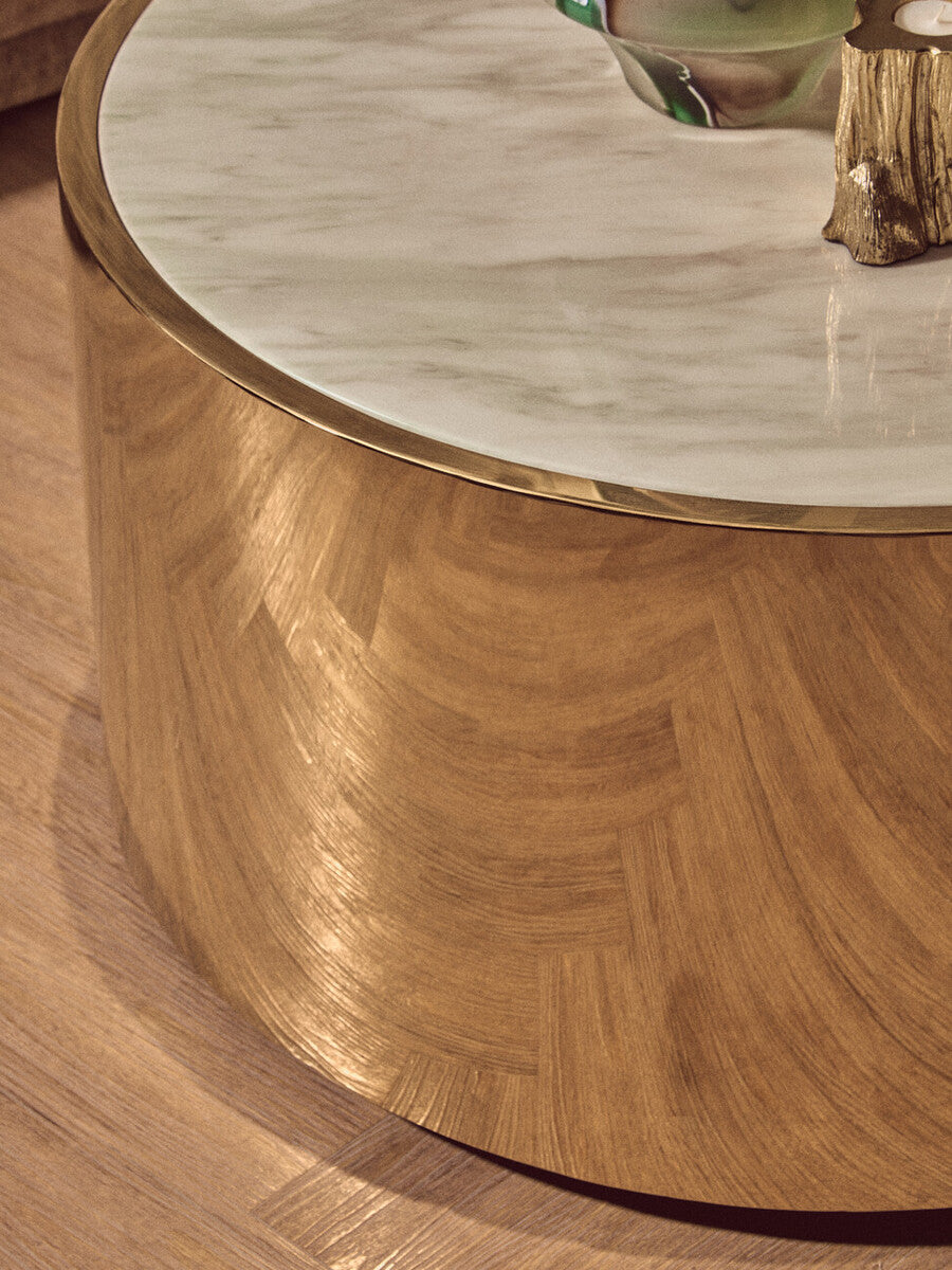 Carlox White Marble Effect and Gold Finish Round Coffee Table