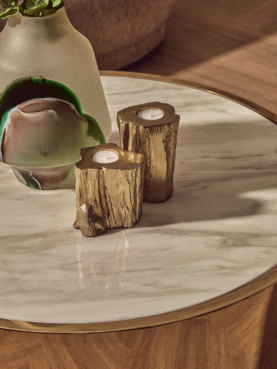 Carlox White Marble Effect and Gold Finish Round Coffee Table