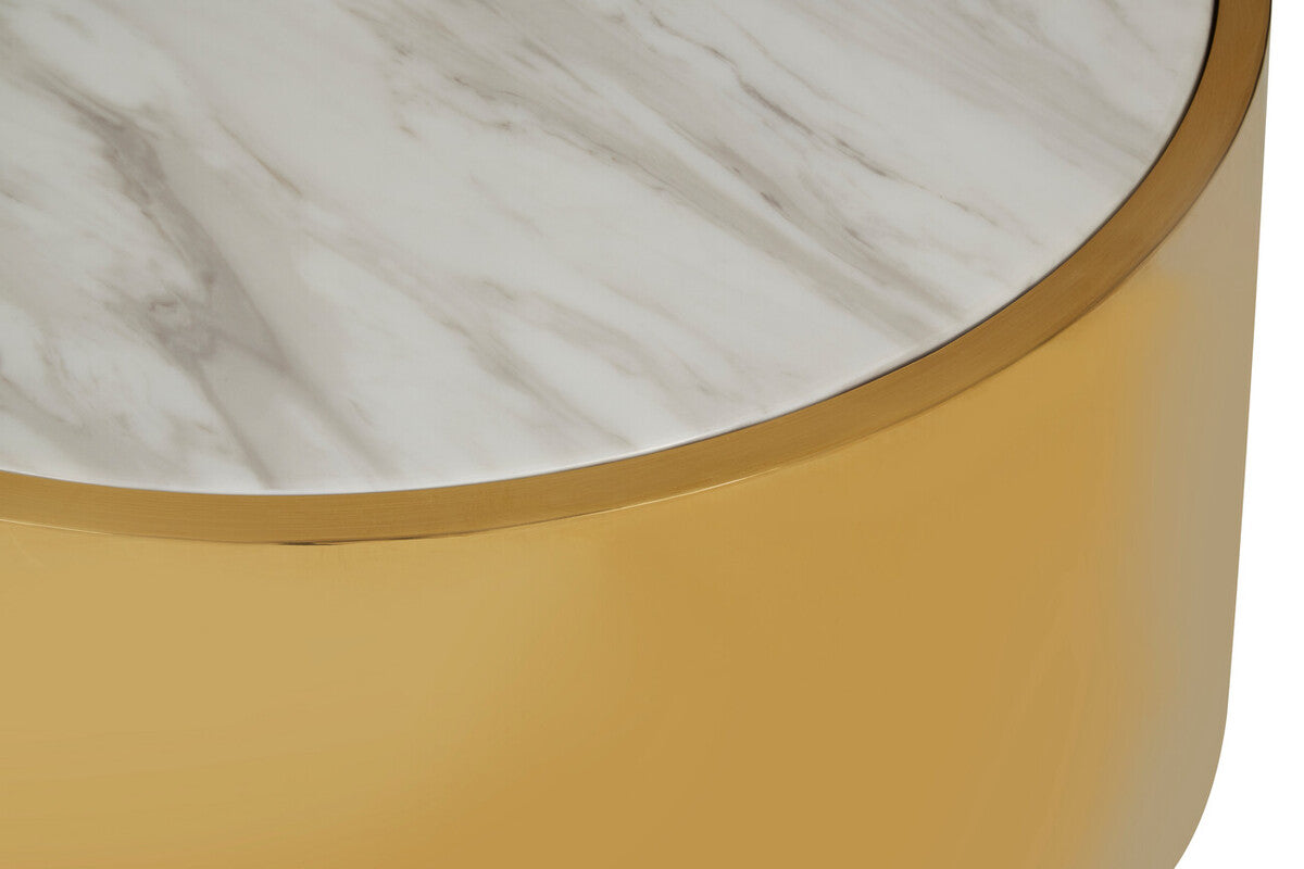 Carlox White Marble Effect and Gold Finish Round Coffee Table