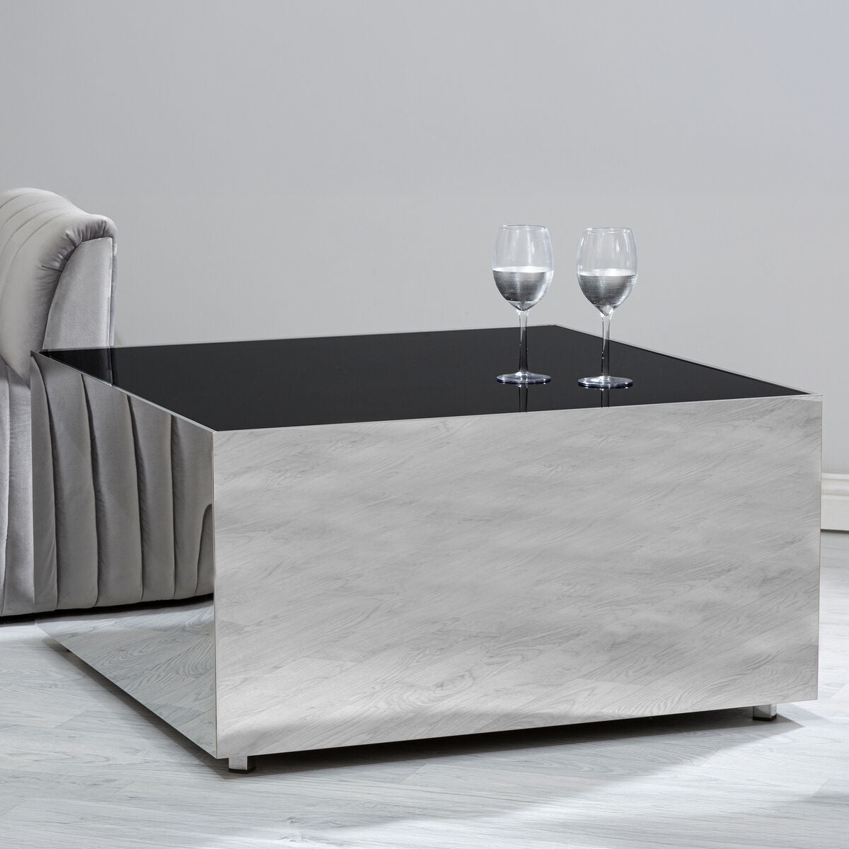 Carlox Black Glass and Chrome Finish Square Coffee Table