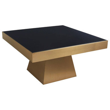 Carlox Black Glass and Gold Finish Square Coffee Table