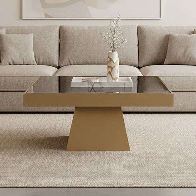 Carlox Black Glass and Gold Finish Square Coffee Table