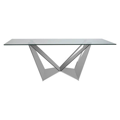 Clear Glass Rectangular Dining Table with Chrome Finish Base 200cm