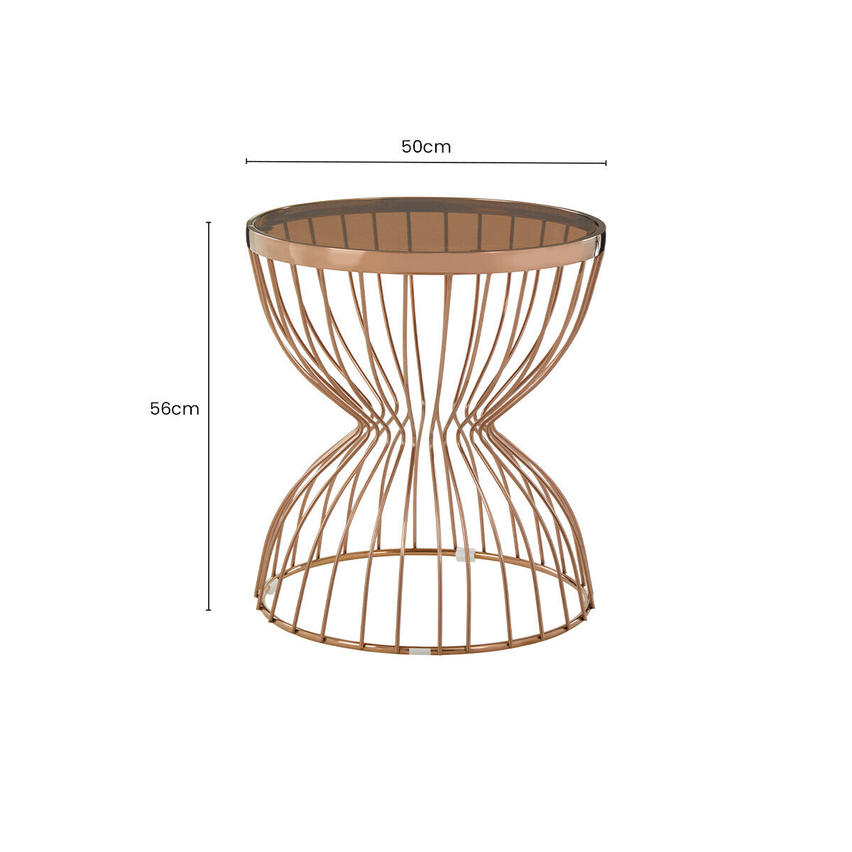 Tula Smoked Glass and Rose Gold Finish Hourglass Side Table
