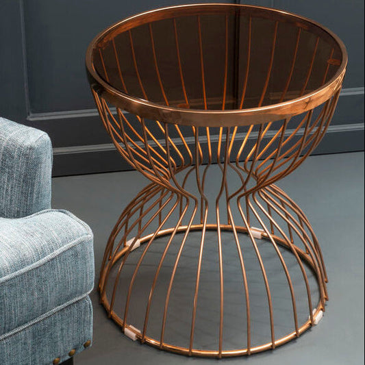Tula Smoked Glass and Rose Gold Finish Hourglass Side Table