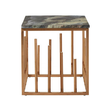 Black Marble Top Square Side Table with Rose Gold Finish Stainless Steel Frame | Tula