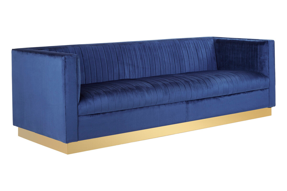 Opal Deep Blue Velvet 3 Seater Sofa