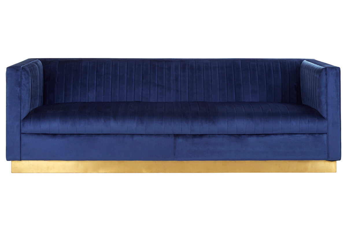 Opal Deep Blue Velvet 3 Seater Sofa