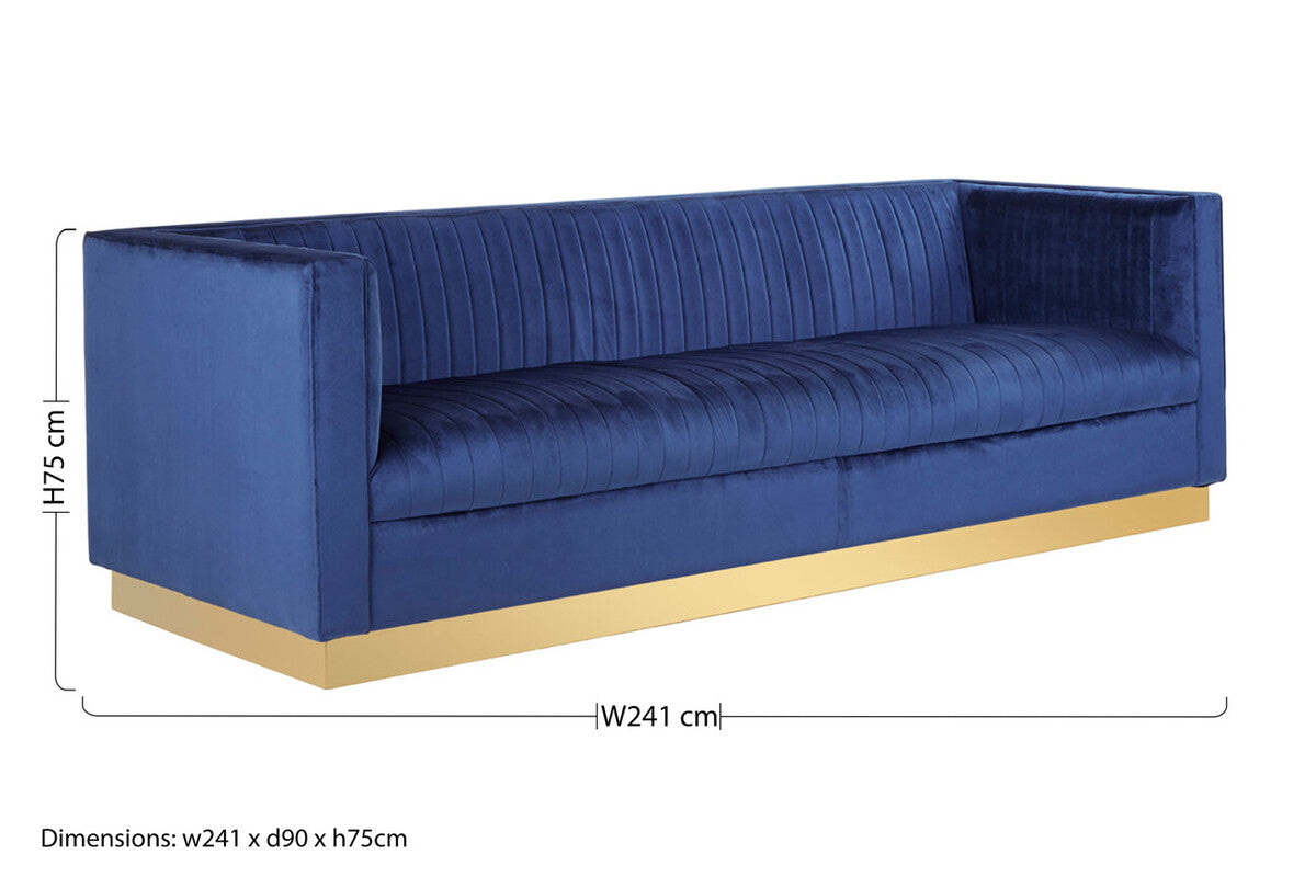 Opal Deep Blue Velvet 3 Seater Sofa