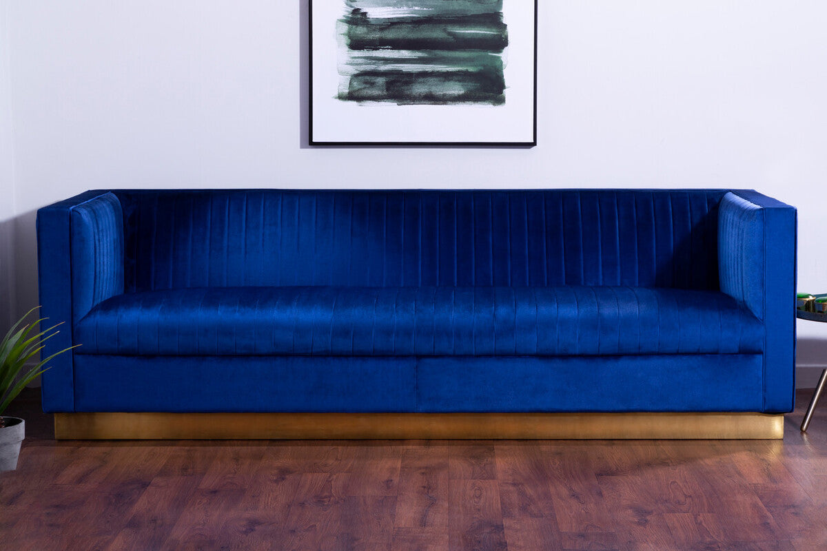 Opal Deep Blue Velvet 3 Seater Sofa