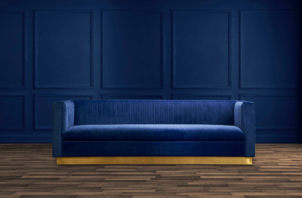 Opal Deep Blue Velvet 3 Seater Sofa