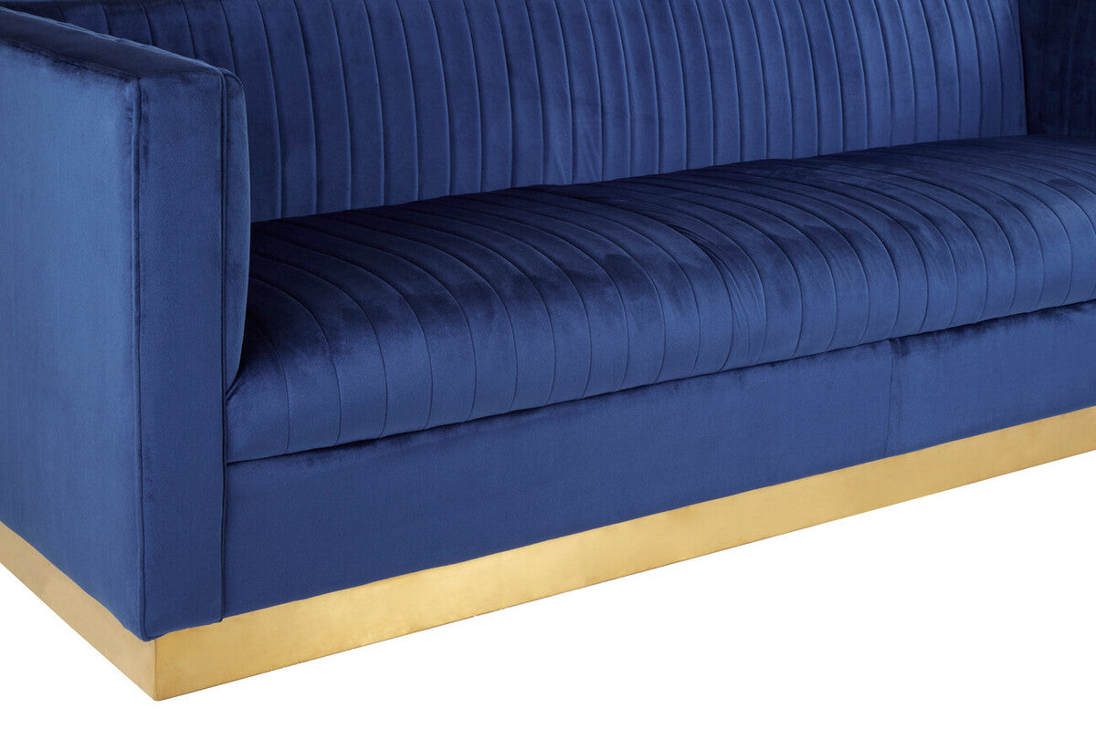 Opal Deep Blue Velvet 3 Seater Sofa