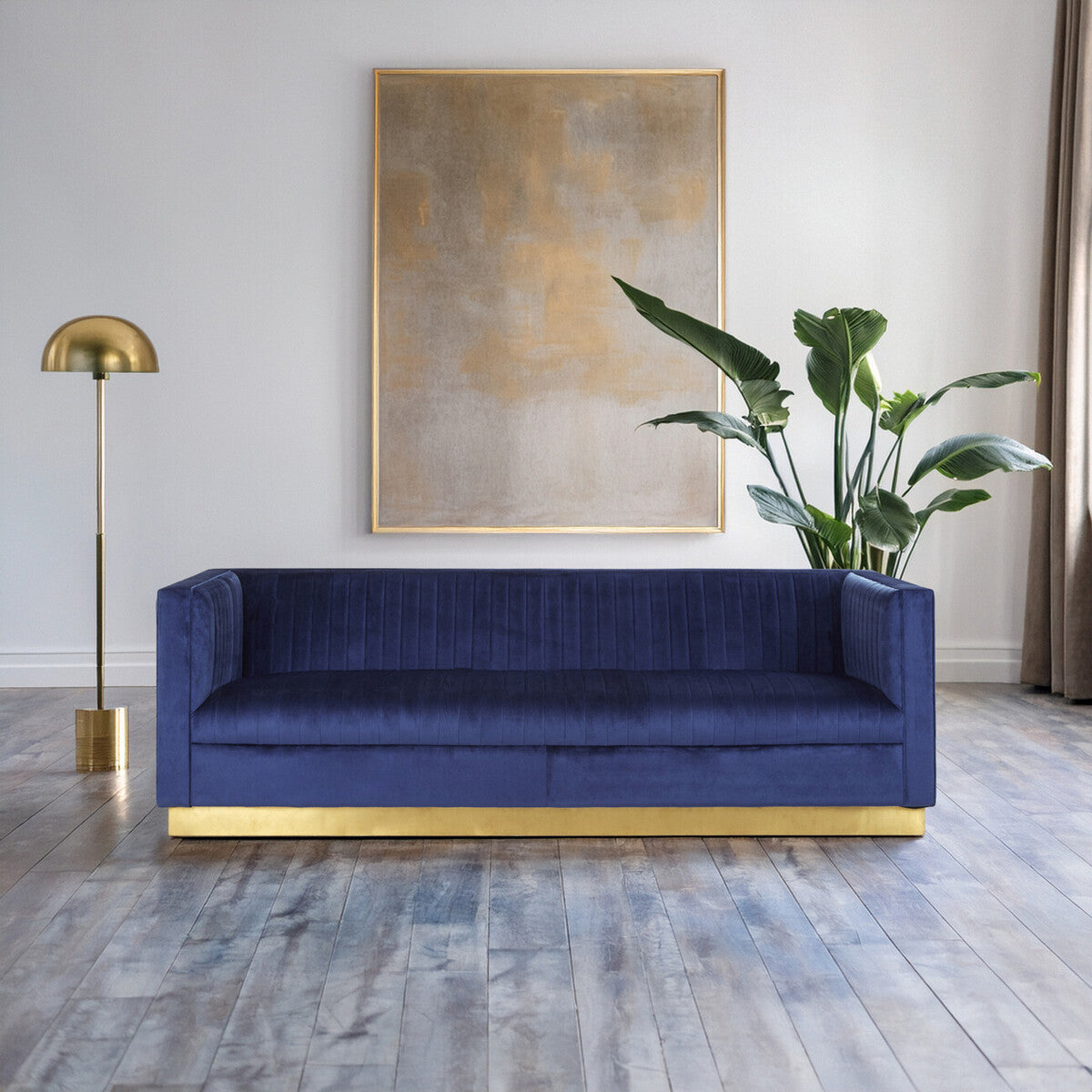 Opal Deep Blue Velvet 3 Seater Sofa
