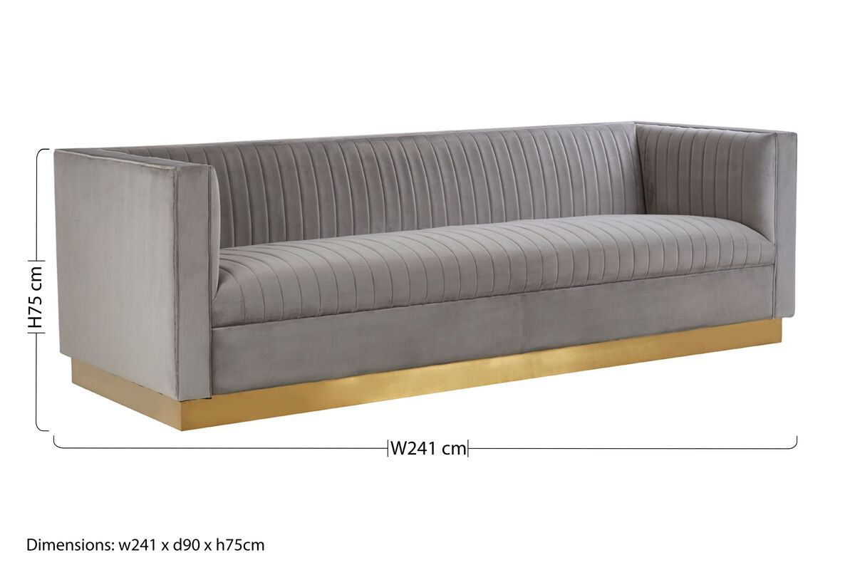 Opal Grey Velvet 3 Seater Sofa