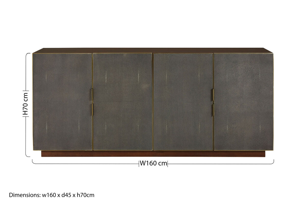 Kempton Grey Shagreen Effect 4 Door Sideboard
