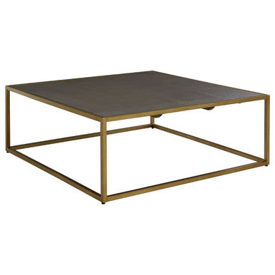 Textured Shahgreen Top and Gold Finish Square Coffee Table | Kempton