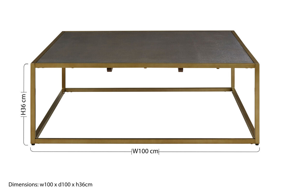 Textured Shahgreen Top and Gold Finish Square Coffee Table | Kempton