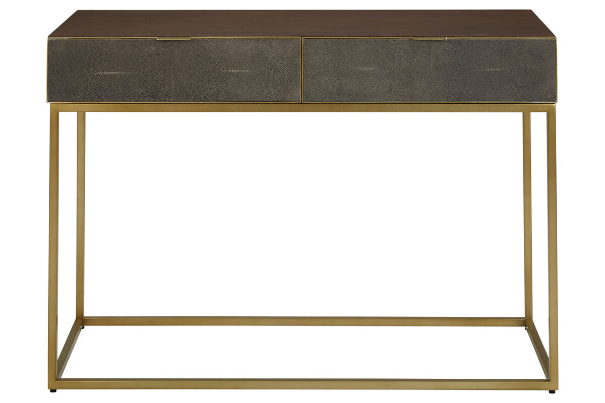 Textured Shahgreen 2 Drawer Gold Finish Console Table | Kempton